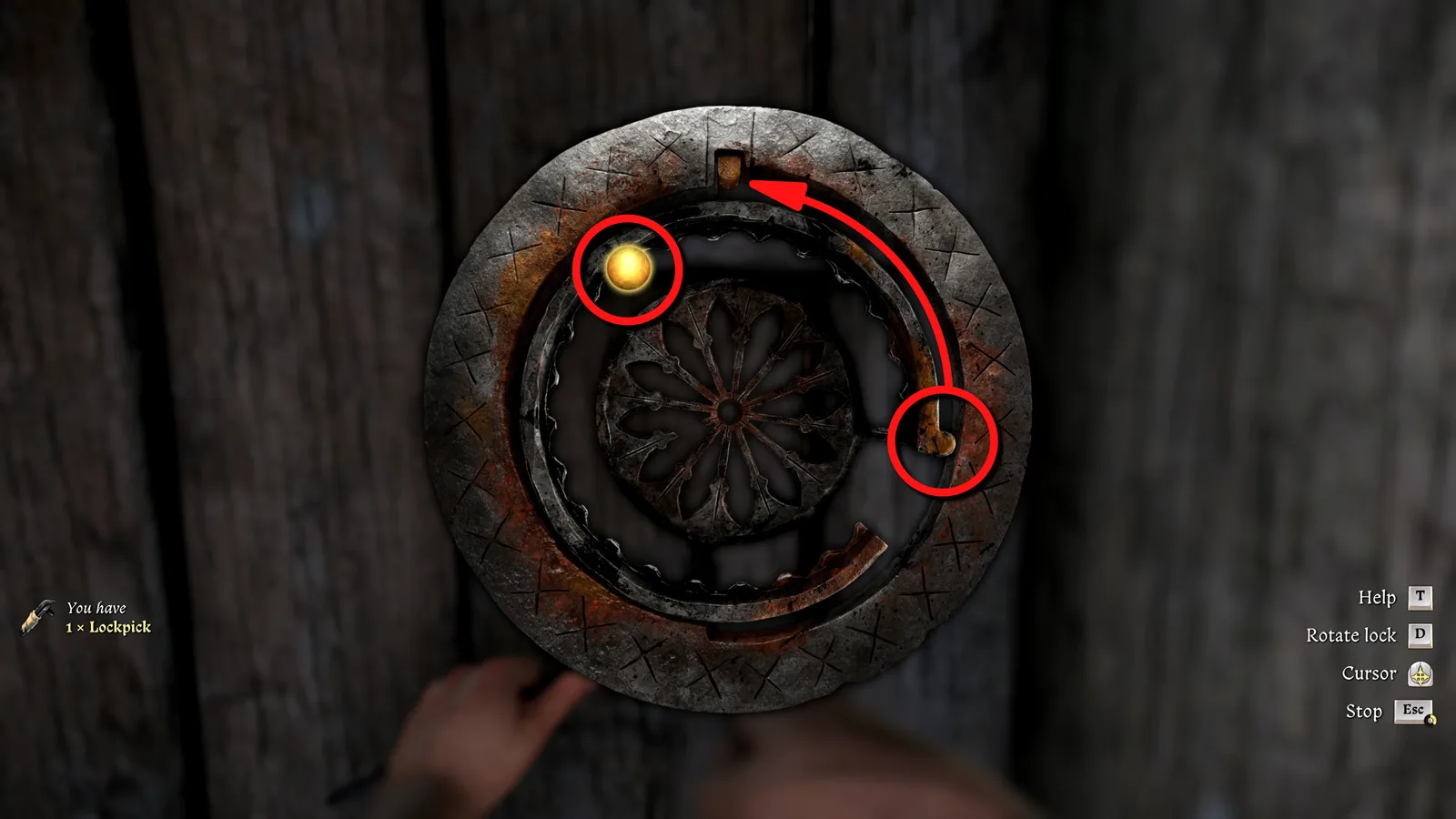 Goldener Sweetspot und Drehung beim KCD2 Lockpicking